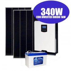 Kit solare baita campagna 430W - 12V [Pannello + Inverter ibrido+ Batteria]
