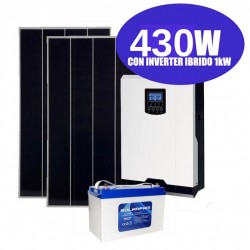 Kit solare baita campagna 430W - 12V [Pannello + Inverter ibrido+ Batteria]