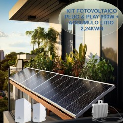 Kit Fotovoltaico Plug & Play 600W connesso alla rete + accumulo litio...