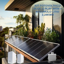 Kit Fotovoltaico Plug & Play 300W connesso alla rete + accumulo litio...