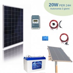 Kit alimentazione solare 24h 20Watt 12/24V - Autonomia 3 giorni